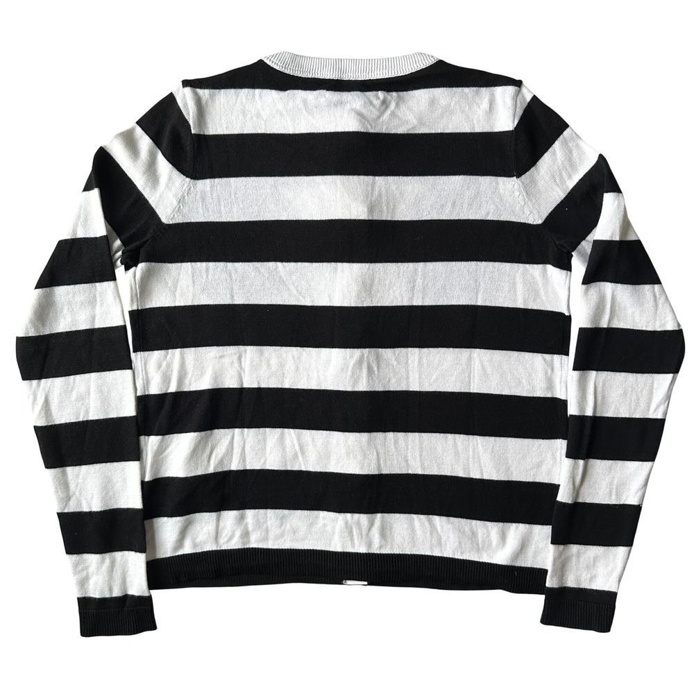 NWT Alice + Olivia Stacey Face Striped Cardigan Black White Sequin S - Picture 5 of 16